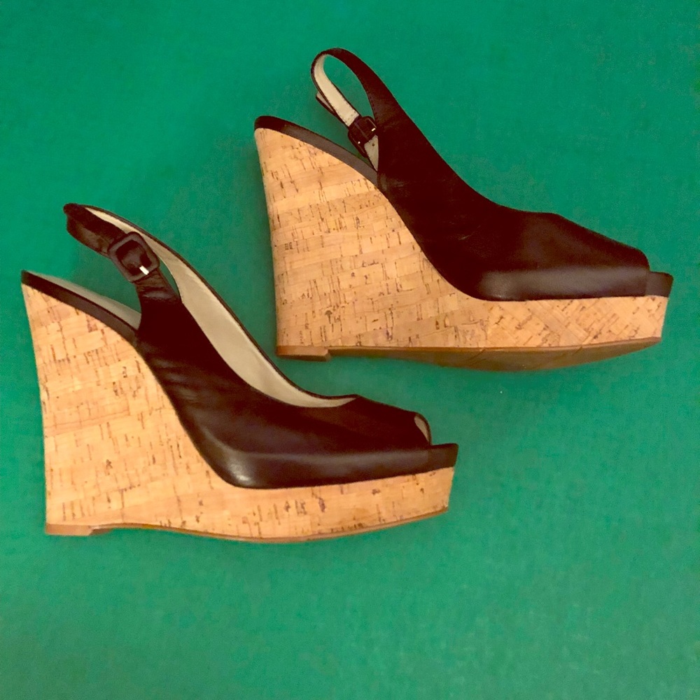 Nine West - Black leather Wedge Heels 8 M